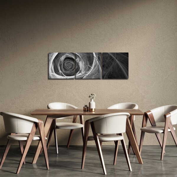 Obraz - Abstraktné ruže čiernobiela (s hodinami) (90x30 cm)