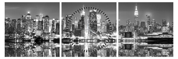 Obraz - New York, čiernobiely (s hodinami) (90x30 cm)