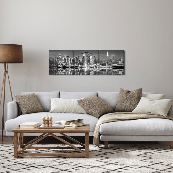 Obraz - New York, čiernobiely (s hodinami) (90x30 cm)