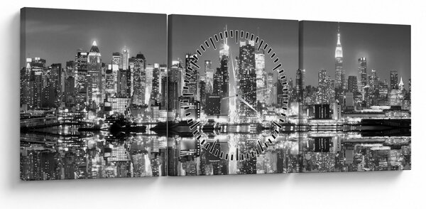 Obraz - New York, čiernobiely (s hodinami) (90x30 cm)