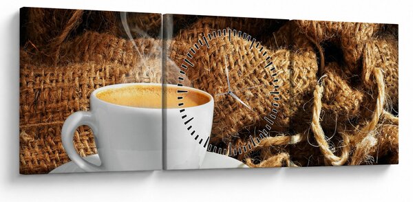 Obraz - Šálka kávy (s hodinami) (90x30 cm)