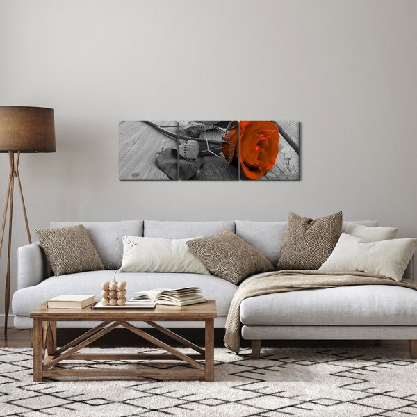 Obraz - Oranžová ruža (s hodinami) (90x30 cm)