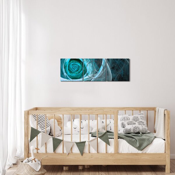 Obraz - Abstraktné ruže modrá s čiernym pozadím (s hodinami) (90x30 cm)