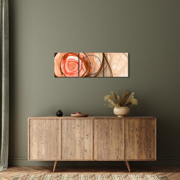 Obraz - Abstraktné ruže ružová s bielym pozadím (s hodinami) (90x30 cm)