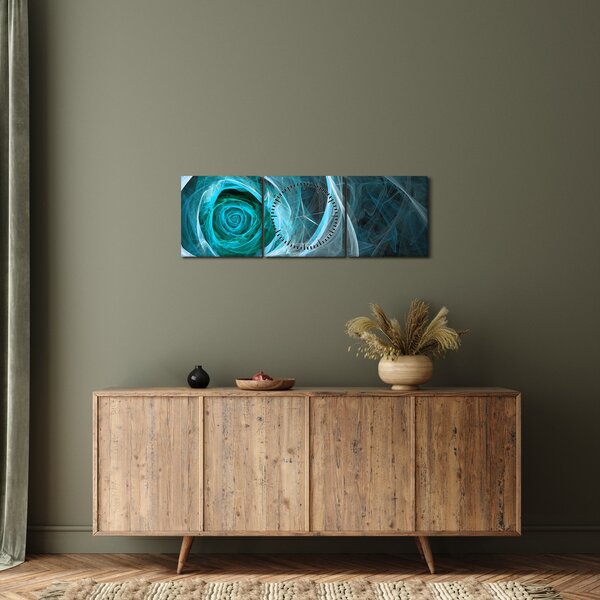 Obraz - Abstraktné ruže modrá s čiernym pozadím (s hodinami) (90x30 cm)