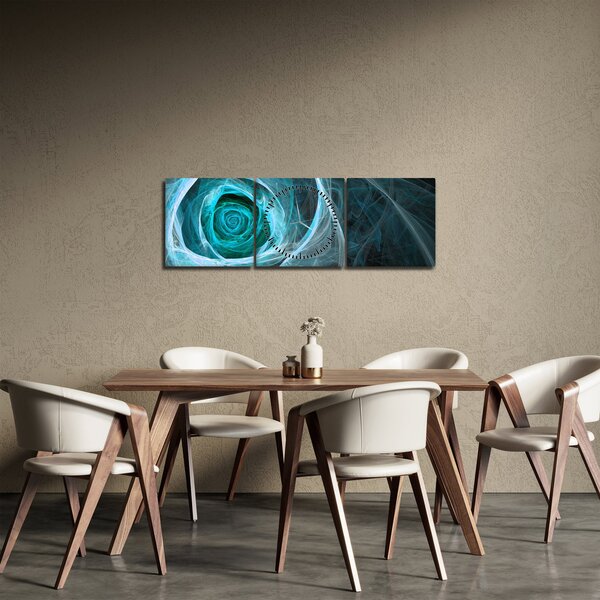 Obraz - Abstraktné ruže modrá s čiernym pozadím (s hodinami) (90x30 cm)