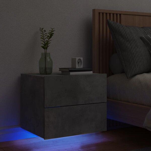 Nástenná nočná skrinka s LED osvetlením betónovo sivá
