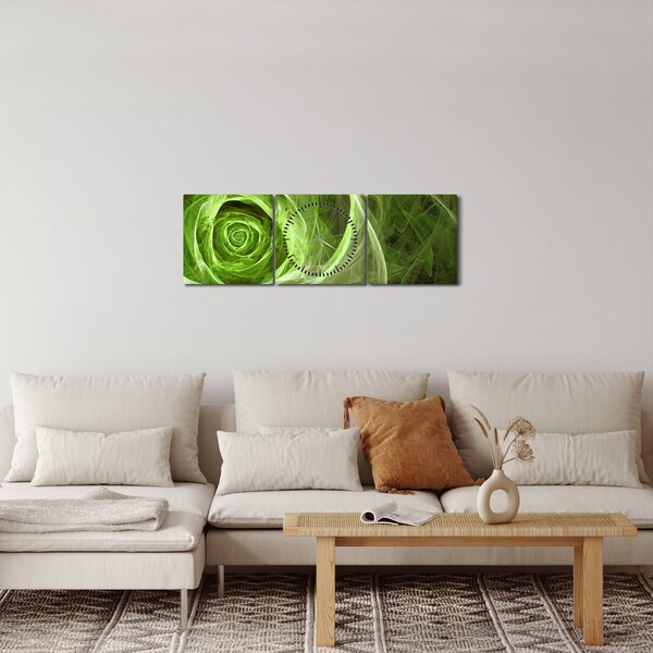 Obraz - Abstraktné ruže zelená (s hodinami) (90x30 cm)