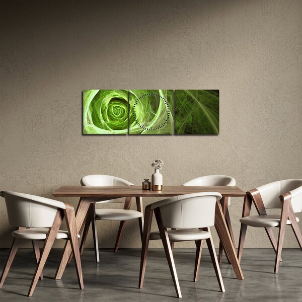 Obraz - Abstraktné ruže zelená (s hodinami) (90x30 cm)