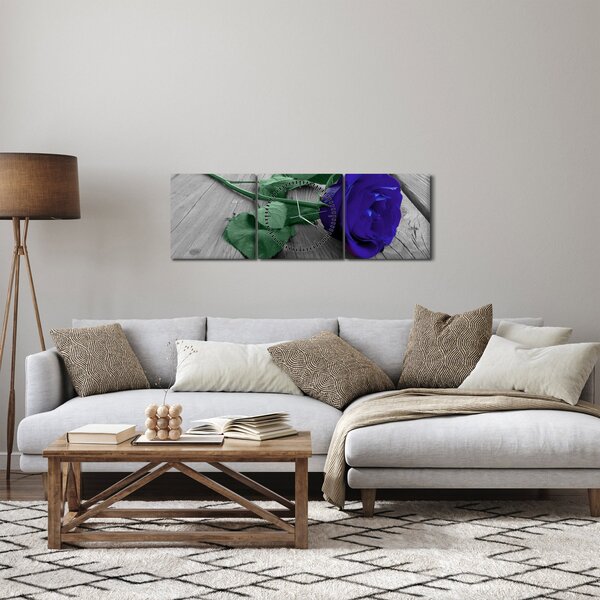 Obraz - Modrá ruža so zelenou stonkou (s hodinami) (90x30 cm)