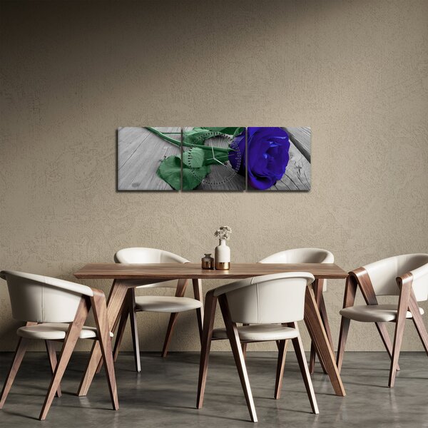 Obraz - Modrá ruža so zelenou stonkou (s hodinami) (90x30 cm)