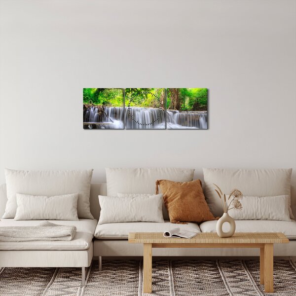Obraz - modrý vodopád (s hodinami) (90x30 cm)