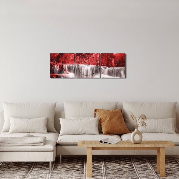 Obraz - Červený, vodopád (s hodinami) (90x30 cm)