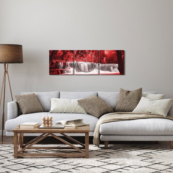 Obraz - Červený, vodopád (s hodinami) (90x30 cm)