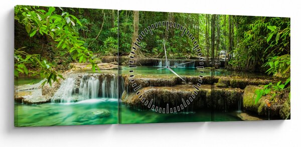 Obraz - Zelený vodopád (s hodinami) (90x30 cm)