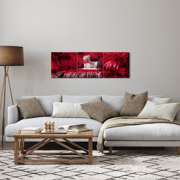 Obraz - Indonézske vodopády v červenej (s hodinami) (90x30 cm)