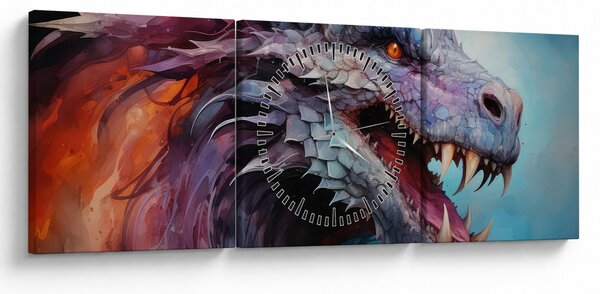 Obraz - Ilustrácia draka (s hodinami) (90x30 cm)