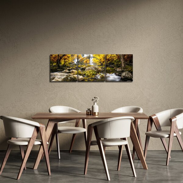 Obraz - Vodopády v jesennej krajine, žlté (s hodinami) (90x30 cm)