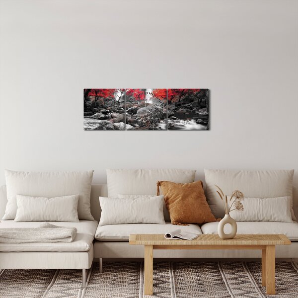 Obraz - Vodopády v jesennej krajine (s hodinami) (90x30 cm)