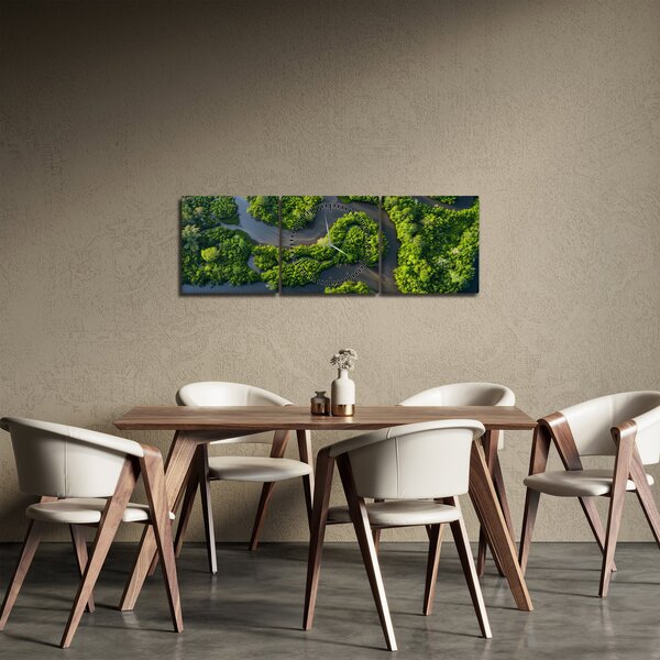 Obraz - Lesná krajina s riekou (s hodinami) (90x30 cm)