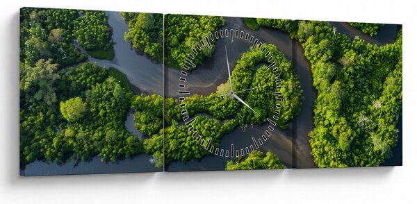 Obraz - Lesná krajina s riekou (s hodinami) (90x30 cm)
