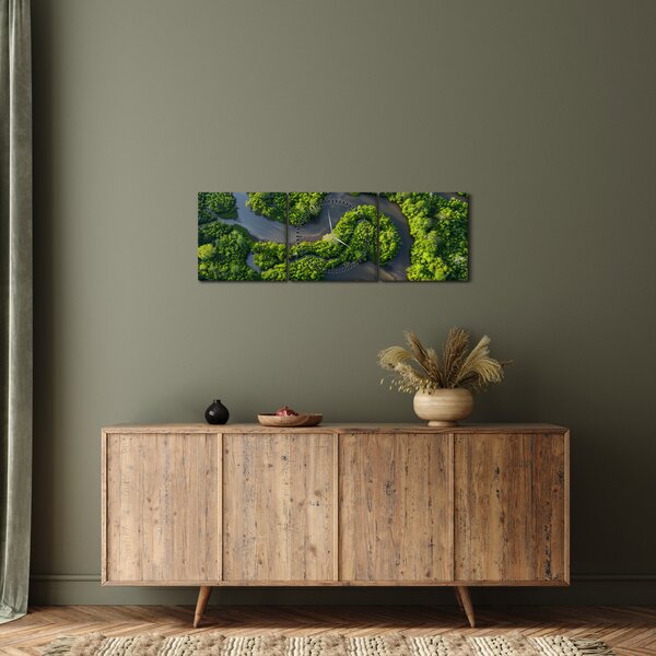 Obraz - Lesná krajina s riekou (s hodinami) (90x30 cm)