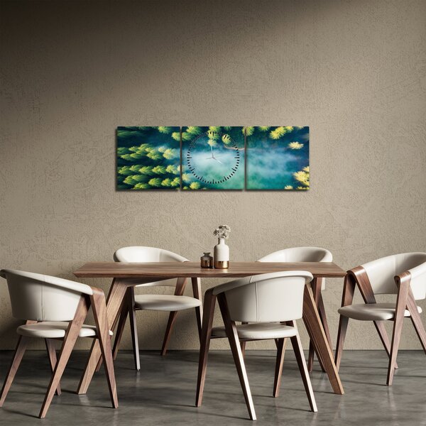 Obraz - Hmlou zahalený les (s hodinami) (90x30 cm)