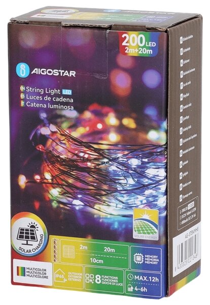 Aigostar - Solárny LED reťazec 200xLED/8 režimov 22 m IP65 viacfarebný 800 mAh