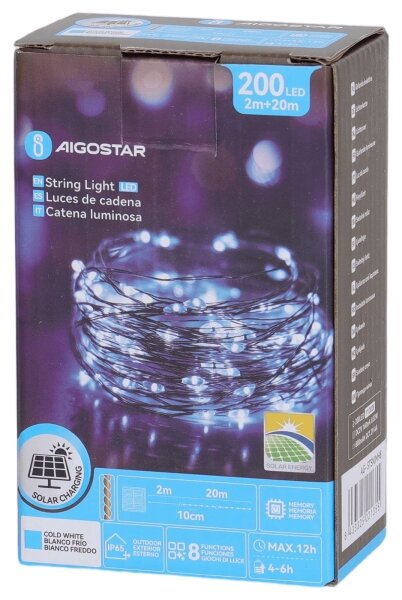Aigostar - LED solárny reťazec 200xLED/8 funkcií 22m IP65 studená biela 800 mAh