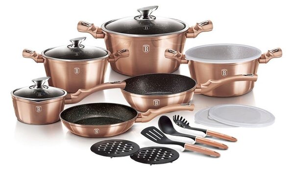 Nepriľnavá sada hrncov 18 ks, Rose Gold Edition BerlingerHaus