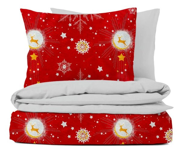 Ervi bavlnené obliečky obojstranné Vianočný vzor - červený /svetlo šedé