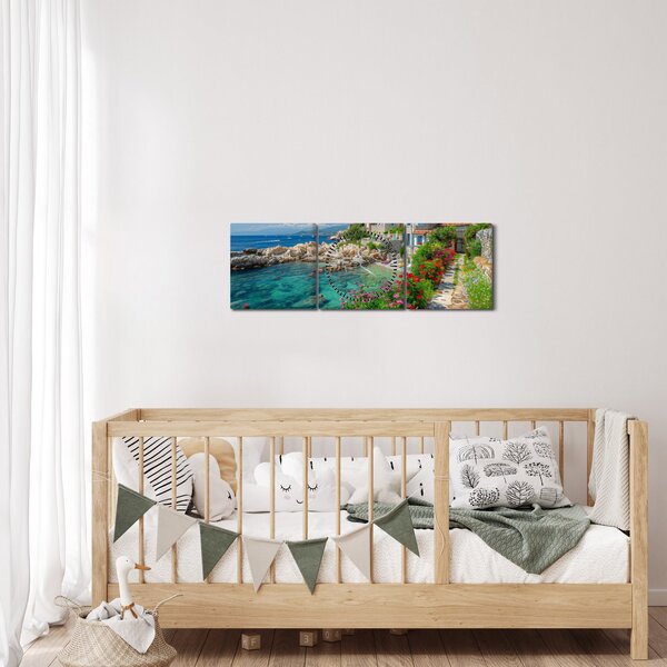 Obraz - Malebné pobrežie dediny (s hodinami) (90x30 cm)
