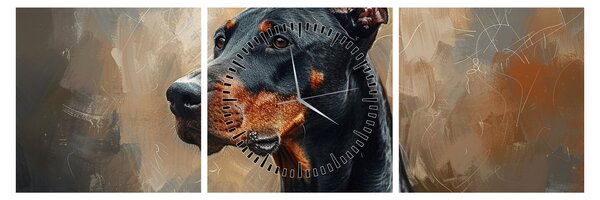 Obraz - Portrét Dobermana (s hodinami) (90x30 cm)