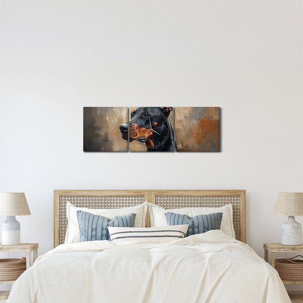 Obraz - Portrét Dobermana (s hodinami) (90x30 cm)