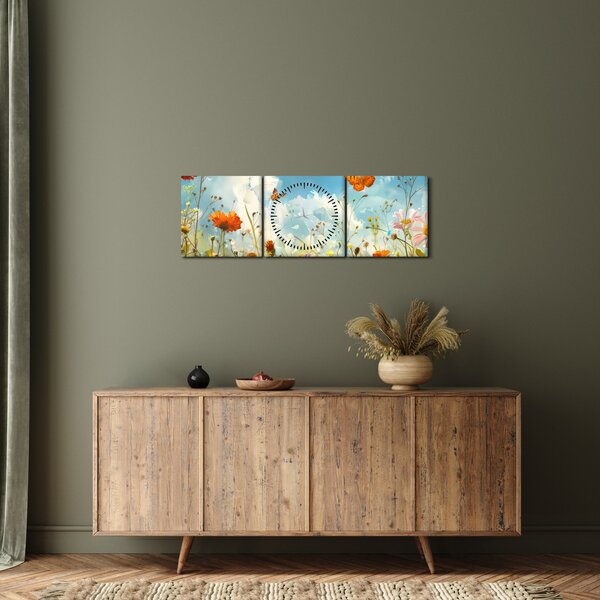 Obraz - Motýle na letnej lúke (s hodinami) (90x30 cm)