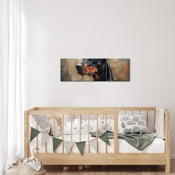 Obraz - Portrét Dobermana (s hodinami) (90x30 cm)