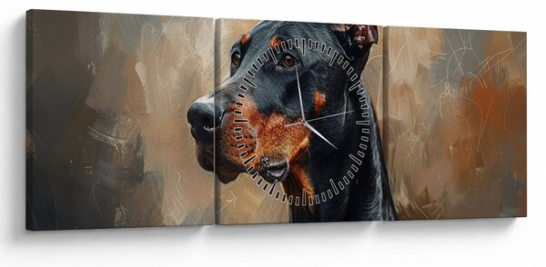Obraz - Portrét Dobermana (s hodinami) (90x30 cm)