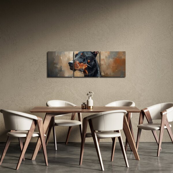 Obraz - Portrét Dobermana (s hodinami) (90x30 cm)
