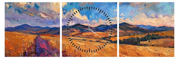 Obraz - Olejomaľba krajiny (s hodinami) (90x30 cm)