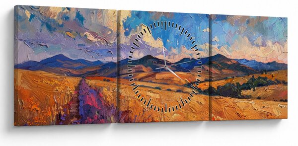 Obraz - Olejomaľba krajiny (s hodinami) (90x30 cm)