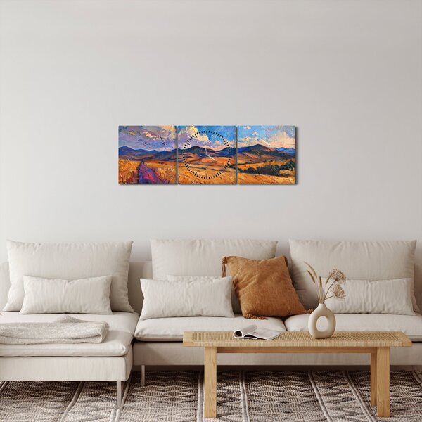 Obraz - Olejomaľba krajiny (s hodinami) (90x30 cm)