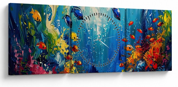 Obraz - Maľba podmorského sveta (s hodinami) (90x30 cm)