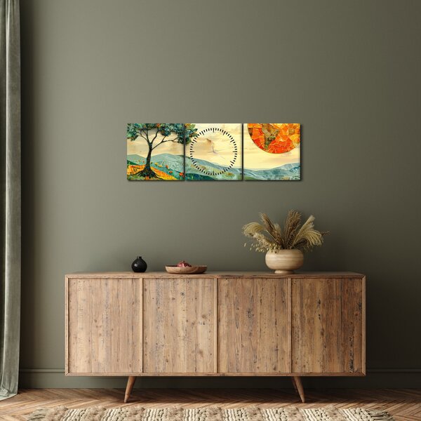 Obraz - Ilustrácia krajiny (s hodinami) (90x30 cm)