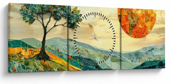 Obraz - Ilustrácia krajiny (s hodinami) (90x30 cm)
