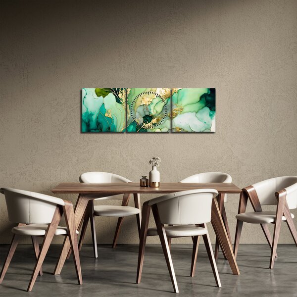Obraz - Zelená abstrakcia (s hodinami) (90x30 cm)