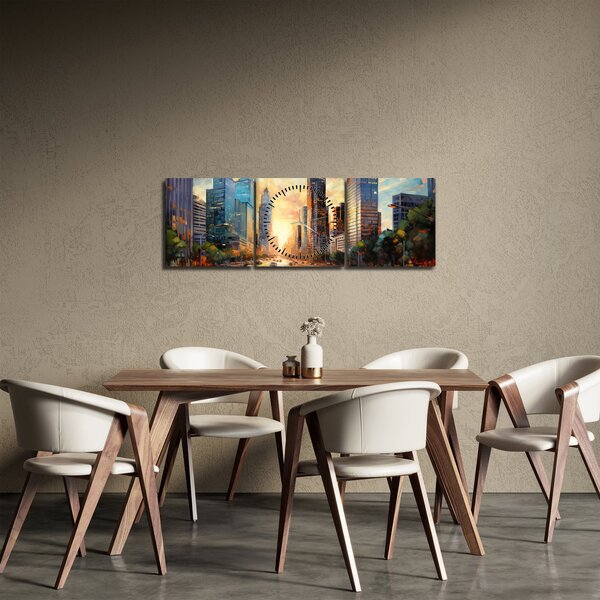 Obraz - Maľba mesta (s hodinami) (90x30 cm)