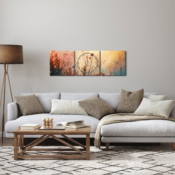 Obraz - Divoké kvety (s hodinami) (90x30 cm)
