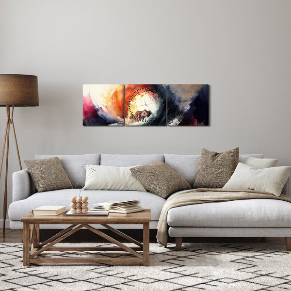 Obraz - Vo víre povodne, akvarel (s hodinami) (90x30 cm)