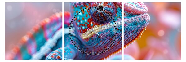 Obraz - Sfarbený chameleón (s hodinami) (90x30 cm)