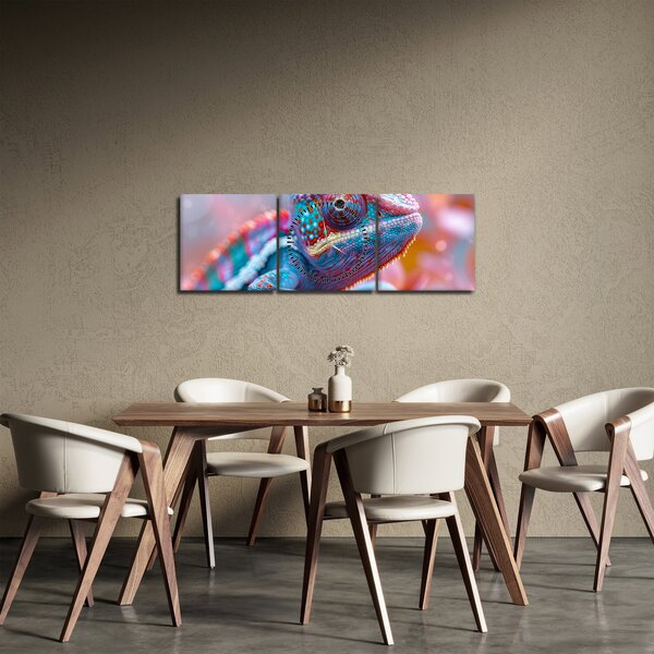 Obraz - Sfarbený chameleón (s hodinami) (90x30 cm)